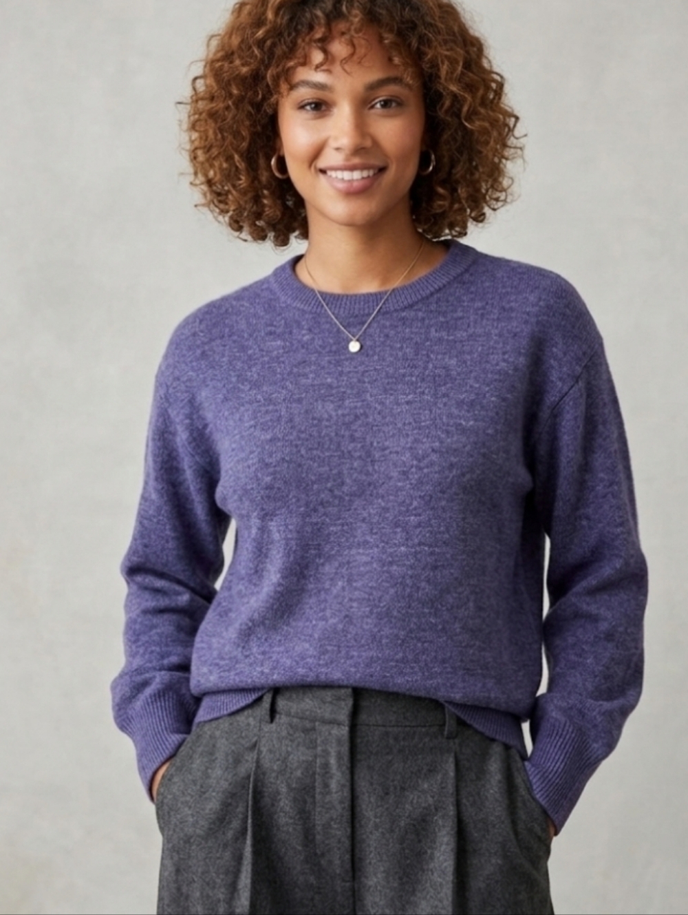 One grey day women's balloon sleeve sweater in heather blue size XS